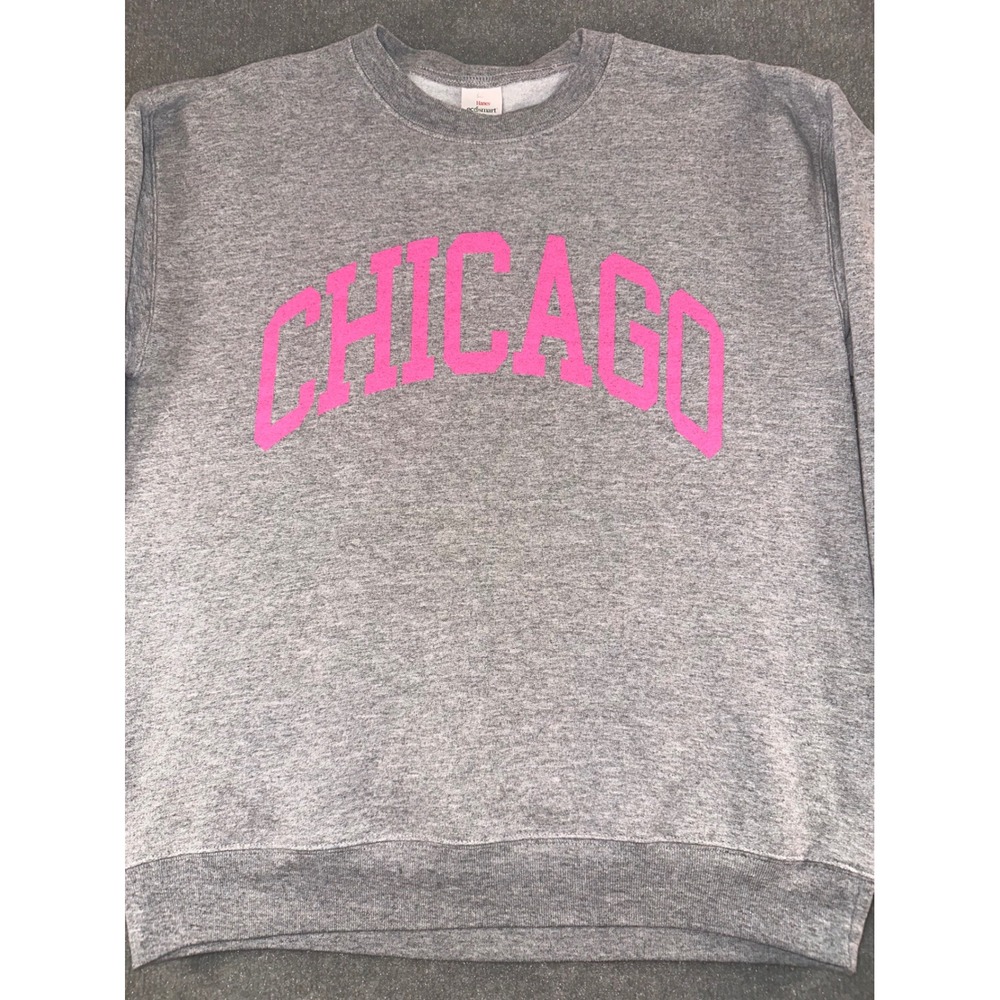 Hanes EcoSmart Chicago‎ Graphic Sweatshirt Gray Pink Small Crewneck Pullover